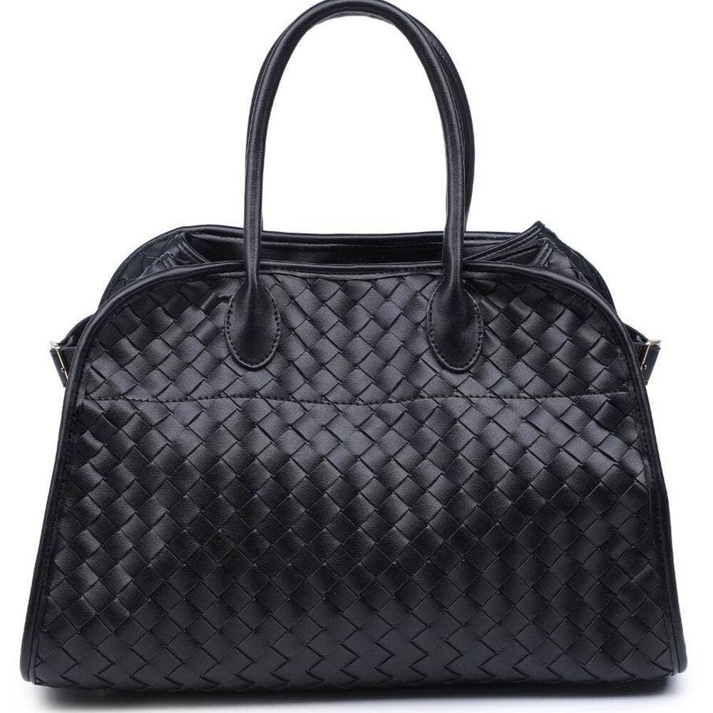 Black Rhonda Woven Vegan Leather Tote Bag